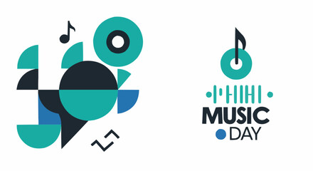 Obraz premium Music Day Celebration Design with abstract musical notes and geometric shapes.