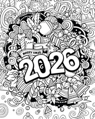 Festive vector illustration with 2026 surrounded by Christmas decorations