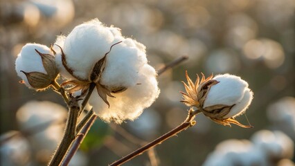  Cotton flowers at sunset, close-up
