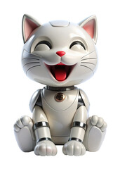 laughing AI robot cat, transparent background