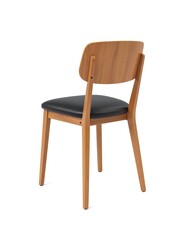 Light brown wooden chair with black seat