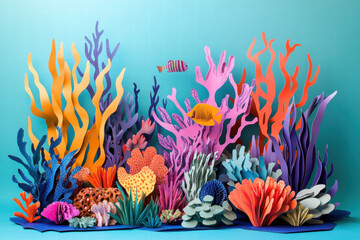 A colorful underwater scene with a fish swimming in the middle