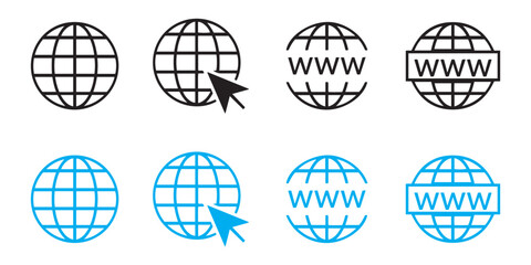 Globe and WWW Vector Icons Set. for Web, Digital, and Global Communication Themes.