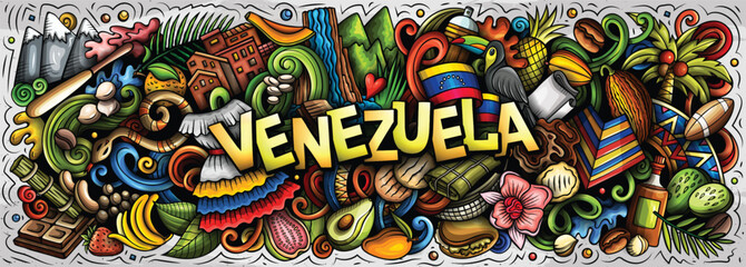 Obraz premium Colorful cartoon doodle vector illustration of Venezuela
