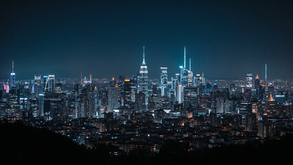 Extensive Cityscape at Night with Numerous Illuminated Skyscrapers skyline dark