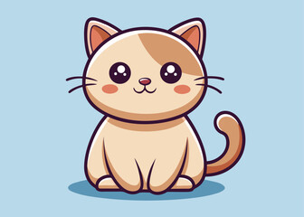 Fototapeta premium Cute cartoon cat sitting with big eyes and pink cheeks