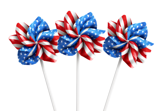  Pinwheels with American flag colors, clipart with transparent background