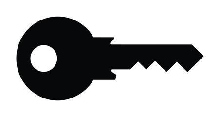Black key silhouette icon with circular head and notched blade—ideal for security, access control, privacy, or locksmith-themed designs