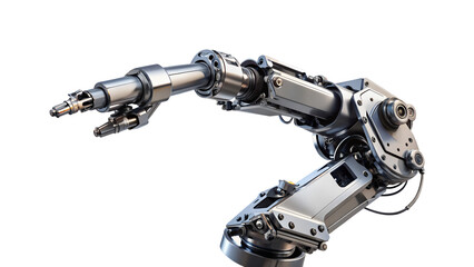A sophisticated industrial robot arm with advanced mechanical engineering, isolated on transparent background, showcasing precision and automation