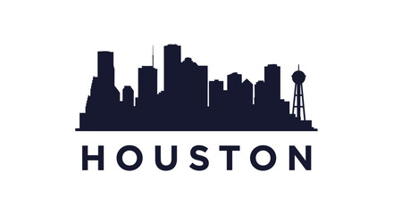 Obraz premium Minimalist Silhouette Houston Cityscape with Bold Typography Landmark Illustration