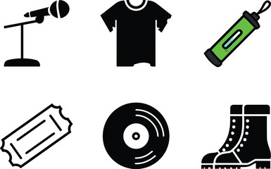 Collection of icons representing music and entertainment industry items.