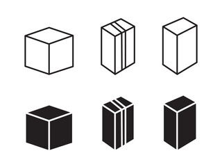 Box icons set.Shipping, delivery box or container icons. Carton box simple icon collection. Delivery symbol Empty open shipping box or unboxing line art