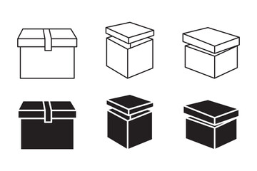 Box icon. Delivery package vector set. Shipping cardboard parcel sign. Empty packing symbol isolated on white background. Packing box sign.
