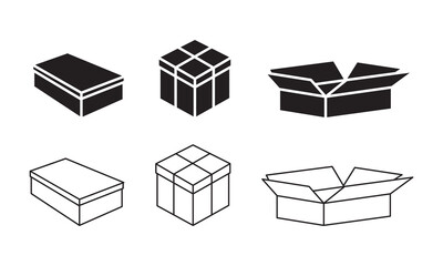 Cardboard box icon set. Carton container unpacking process vector illustration. Empty cargo package symbol for shipping or delivery service. Isometric transportation boxes set.