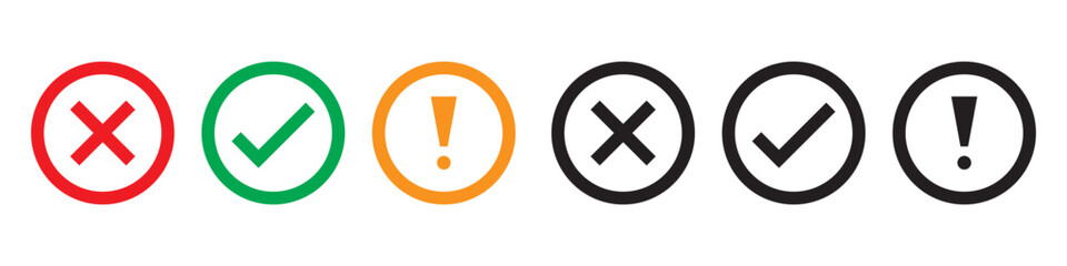 Obraz premium Set of green and red check box with yes and no sign. Modern label icons check mark and cross on transparent background.