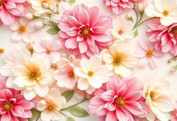 Serene floral pattern with soft pastel hues, delicate blooms, elegant design ideal for backgrounds,  seamless,  dreamy