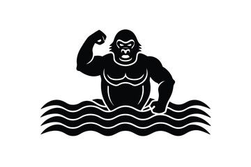 World animal day vector art of gorilla swimming in water with flexing arm isolated