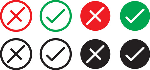 checkmark and X mark icon. check and uncheck icon vector. validation icon vector. for apps and websites.Print