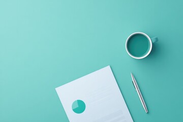 Minimalist workspace featuring clean layout, teal background, pa