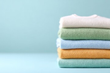 Soft towels stacked neatly in pastel colors, creating calming, o