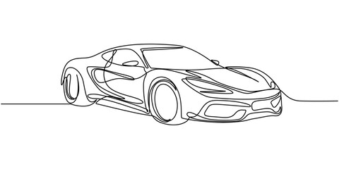 Continuous one single line drawing of car. Minimalist black linear sketch isolated on white background. Vector illustration, Silhouette of modern auto. One line continuous concept banner with modern.