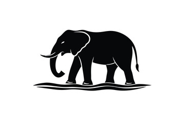 World animal day vector art of elephant silhouette walking in water isolated