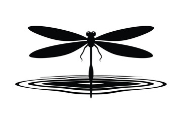 World animal day vector art of silhouette of a dragonfly with reflection water isolated