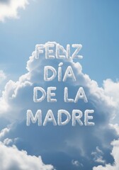 Fototapeta premium Feliz Dia de la Madre message formed by clouds in a vibrant blue sky