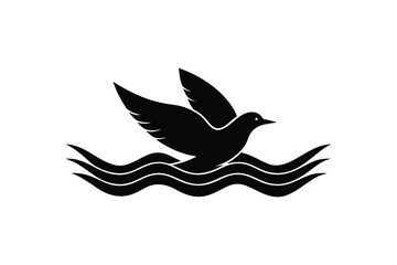 World animal day vector art of black silhouette of a bird flying over waves, isolated
