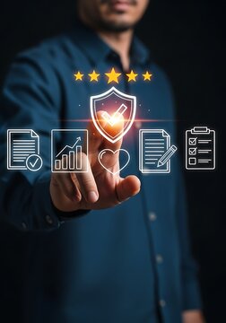 Confident Professional Selecting Optimal Business Solutions, Ensuring Top Quality And Customer Satisfaction With A Five-Star Rating
