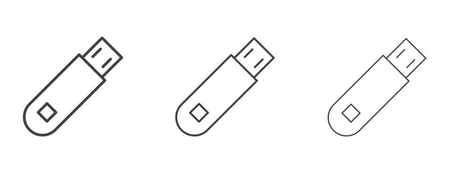 usb drive icon in linear, outline icon isolated on white background