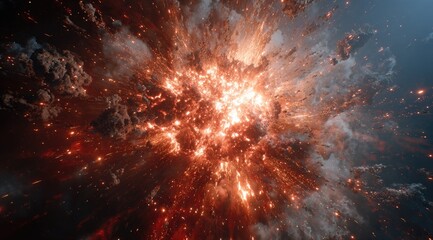 Explosive celestial eruption, vibrant fiery debris