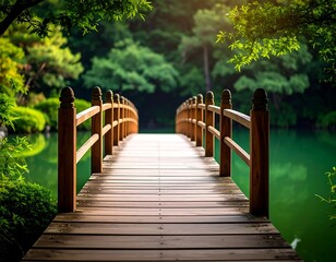 Fototapeta premium Wooden bridge over tranquil pond