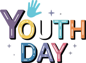 Obraz premium Youth day text with a hand and stars in various colors on a white background for celebration event