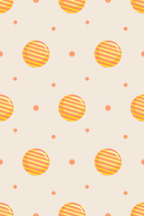 Orange candies, lollipops and dots seamless pattern.