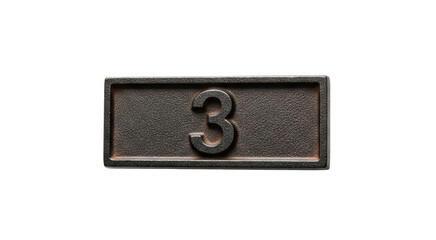 A close up of a metal plaque with the number three centered on it