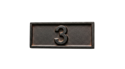 A close up of a metal plaque with the number three centered on it