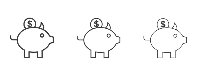 Piggy bank icon in linear, outline icon isolated on white background
