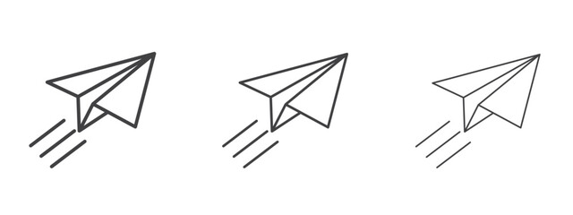 Paper plane icon in linear, outline icon isolated on white background © iconic