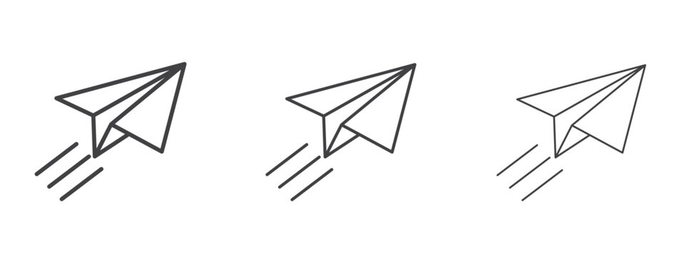Paper plane icon in linear, outline icon isolated on white background