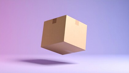 Fototapeta premium Floating Cardboard Box with Shadow on Gradient Purple Background, Studio Shot