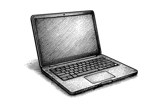 Vintage engraving style laptop: retro-inspired digital illustration