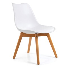 Modern white plastic chair with light wood legs (1)