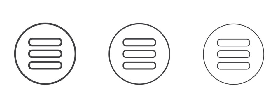 Hamburger menu icon in linear, outline icon isolated on white background