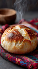 Freshly baked bread with steam rising, warm and inviting