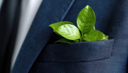 Fresh greens sprout from a suit pocket