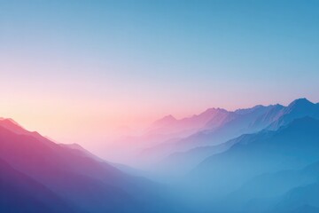 Soft hues blend seamlessly across distant mountain ranges, evoki