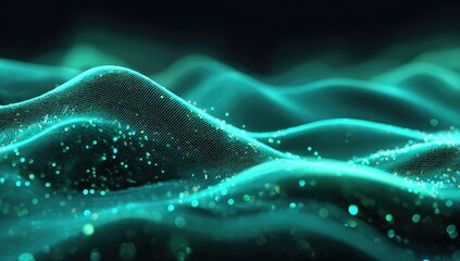 Abstract teal and gold digital waves