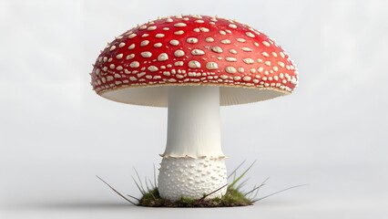 Red and white spotted mushroom on mossy ground amanita muscaria
