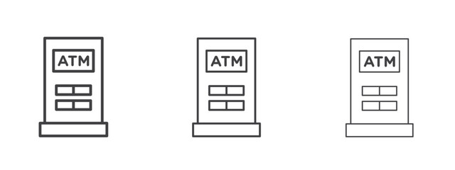 Atm icon in linear, outline icon isolated on white background